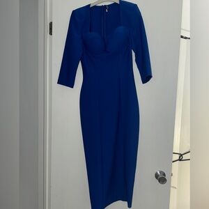 Blue midi dress with sweetheart neckline